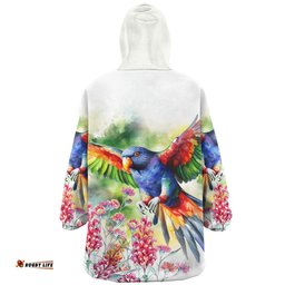 Australia Rainbow Lorikeets Rainbow Lorikeets Flying With Grevillea Flowers Art Wearable Blanket Hoodie Aussie Oodie