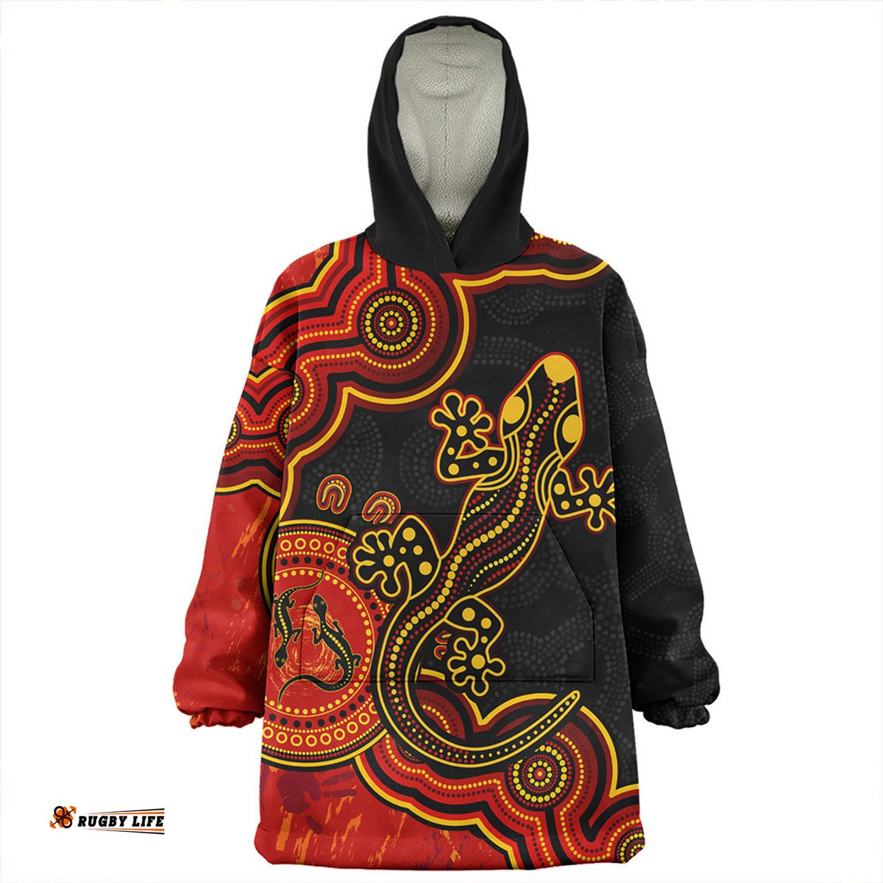 Australia Aboriginal Lizard Dreaming Outback Red Wearable Blanket Hoodie Aussie Oodie