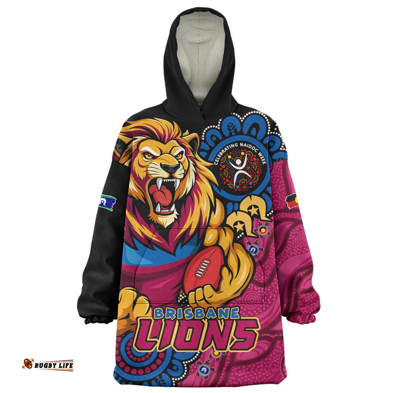 Brisbane Lions Power Through Generations NAIDOC Edition Wearable Blanket Hoodie Aussie Oodie