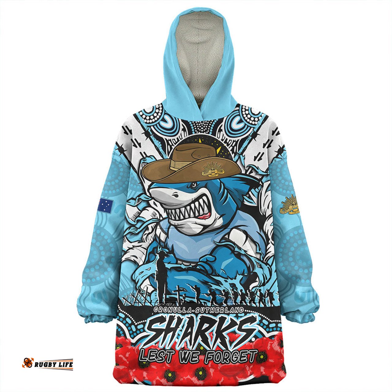 Cronulla Sutherland Sharks Ripped Legacy Of The Game The ANZAC Spirit Lives On Wearable Blanket Hoodie Aussie Oodie