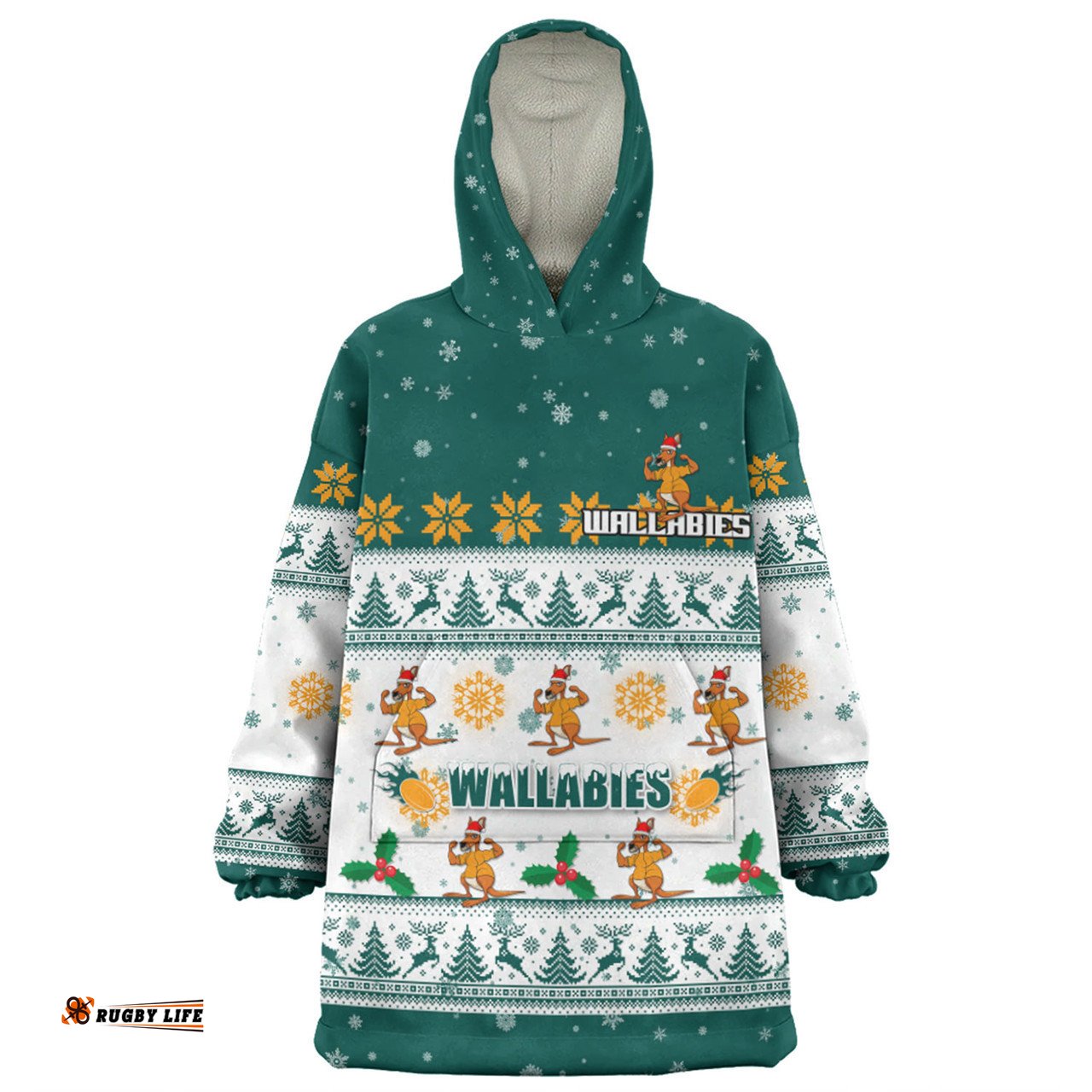Australia Wallabies Christmas Custom Special Ugly Christmas Wearable Blanket Hoodie Aussie Oodie