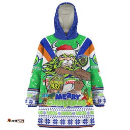 Canberra Raiders Christmas Custom Canberra Viking Santa Aussie Big Things Wearable Blanket Hoodie Aussie Oodie