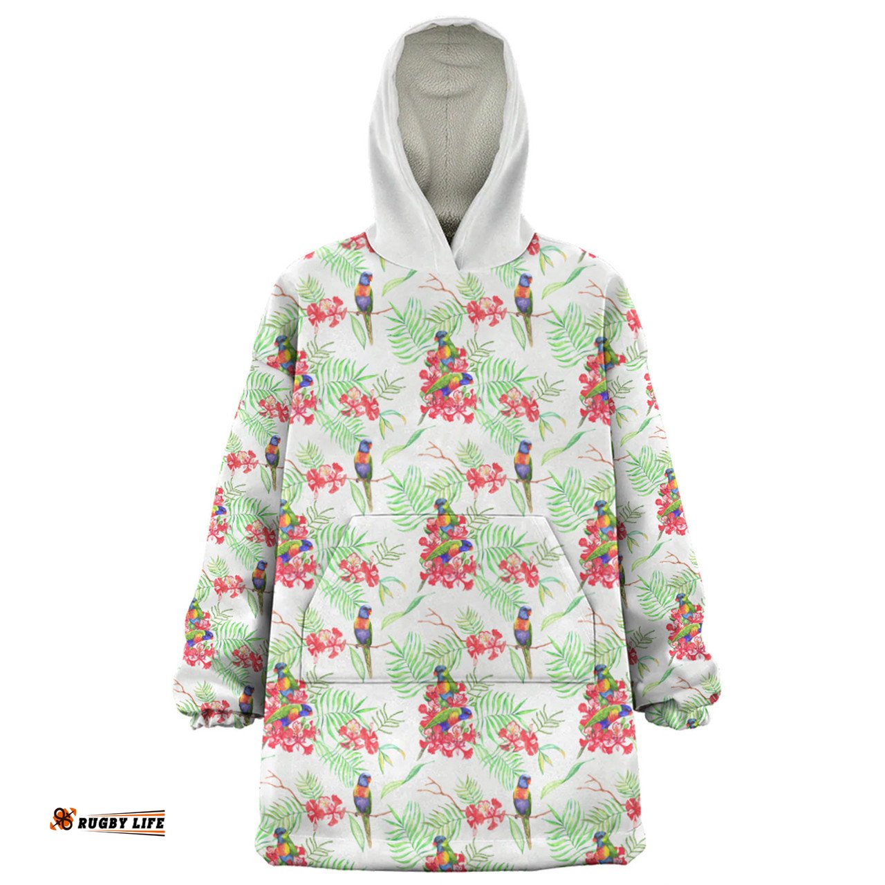 Australia Rainbow Lorikeets Rainbow Lorikeets Colorful Tropical Exotic Flowers Wearable Blanket Hoodie Aussie Oodie