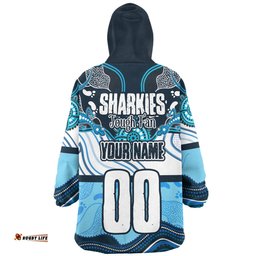 Cronulla Sutherland Sharks Sharkies With Aboriginal Style Wearable Blanket Hoodie Aussie Oodie