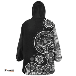 Australia Indigenous Turtle Aboriginal Dot Art Black Wearable Blanket Hoodie Aussie Oodie