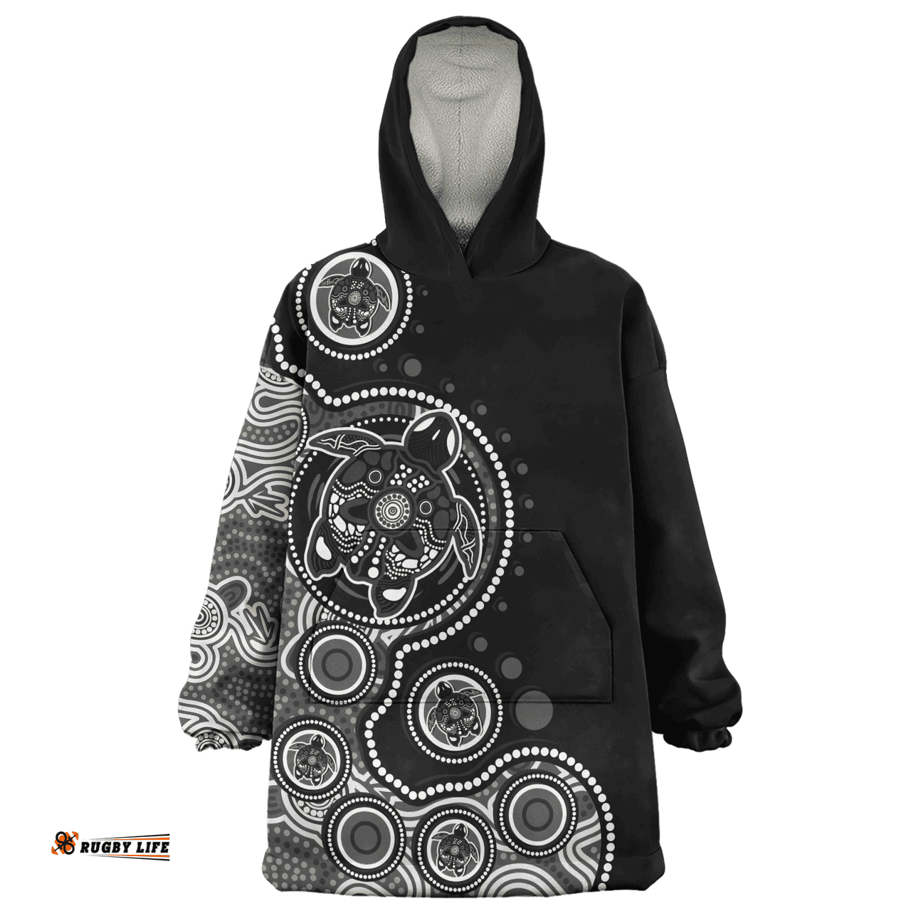 Australia Indigenous Turtle Aboriginal Dot Art Black Wearable Blanket Hoodie Aussie Oodie