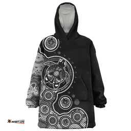 Australia Indigenous Turtle Aboriginal Dot Art Black Wearable Blanket Hoodie Aussie Oodie