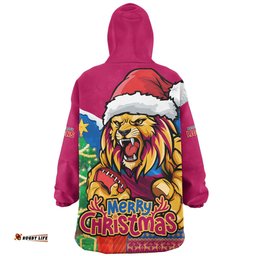 Brisbane Lions Santa Scoring Touchdown On Christmas Game Day Wearable Blanket Hoodie Aussie Oodie