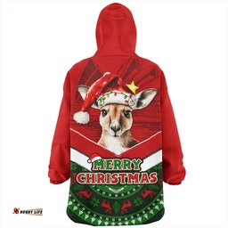 Australia Holiday Kangaroo Merry Christmas Wearable Blanket Hoodie Aussie Oodie