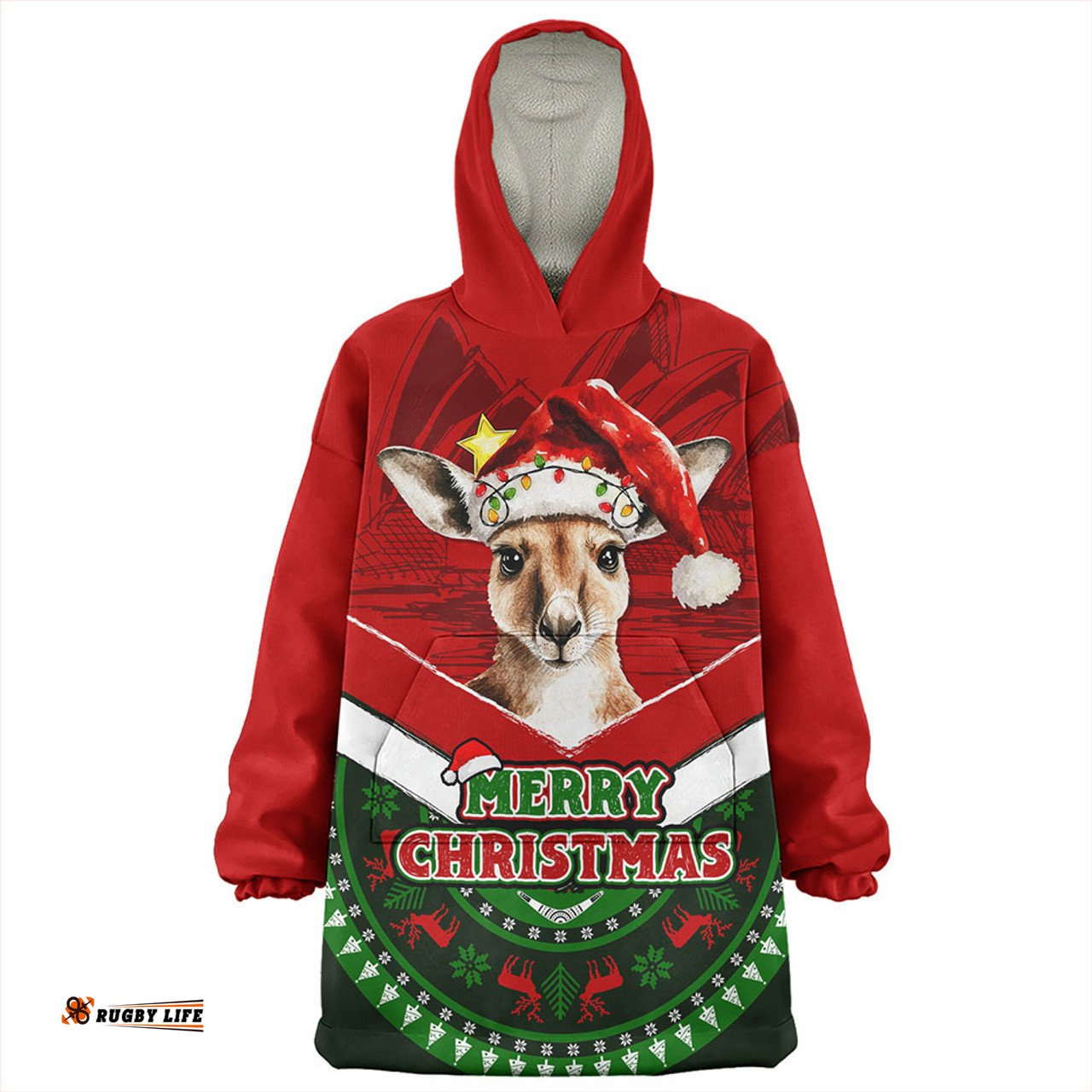 Australia Holiday Kangaroo Merry Christmas Wearable Blanket Hoodie Aussie Oodie
