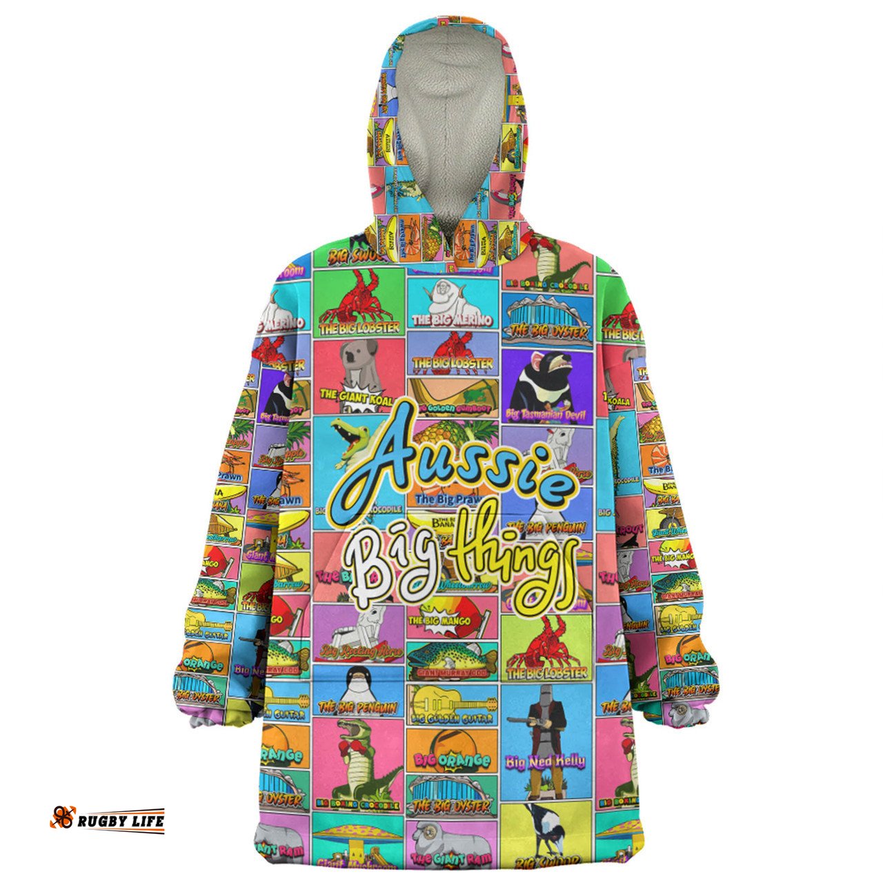 Australia Australia's Iconic Big Things Postage Stamps Style Wearable Blanket Hoodie Aussie Oodie