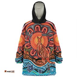 Australia Aboriginal Inspired Kangaroo Dreaming Dot Painting Pattern Wearable Blanket Hoodie Aussie Oodie