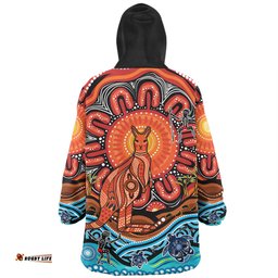 Australia Aboriginal Inspired Kangaroo Dreaming Dot Painting Pattern Wearable Blanket Hoodie Aussie Oodie
