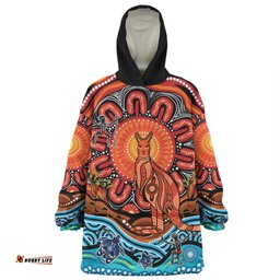 Australia Aboriginal Inspired Kangaroo Dreaming Dot Painting Pattern Wearable Blanket Hoodie Aussie Oodie