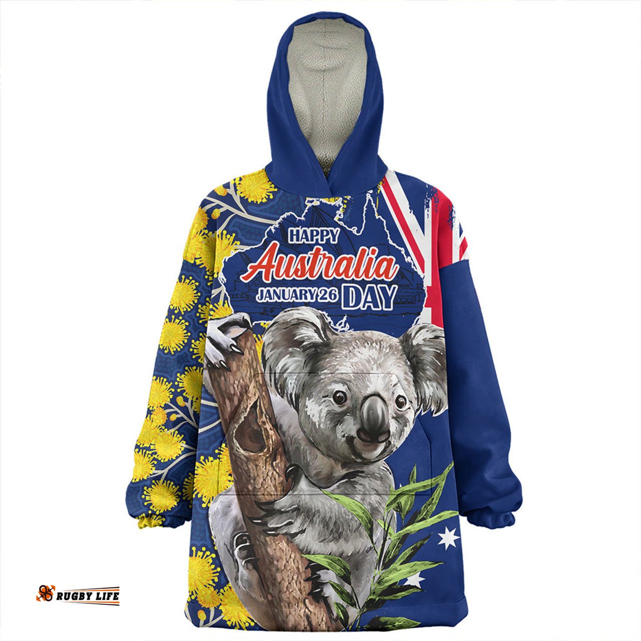 Australia Australia Day Koala Golden Wattle Edition Wearable Blanket Hoodie Aussie Oodie
