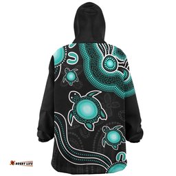 Australia Aboriginal Turtle Dreaming Journey Featuring Dot Art Turquoise Wearable Blanket Hoodie Aussie Oodie