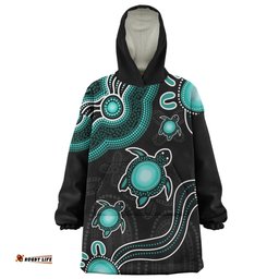 Australia Aboriginal Turtle Dreaming Journey Featuring Dot Art Turquoise Wearable Blanket Hoodie Aussie Oodie