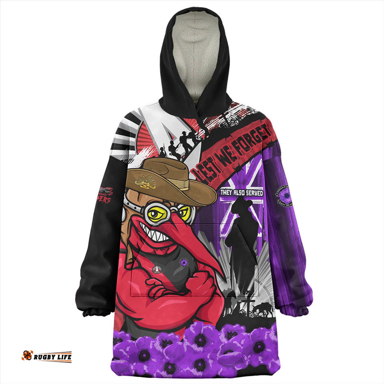 Essendon ANZAC Day Honor Purple Valor And Spirit Wearable Blanket Hoodie Aussie Oodie