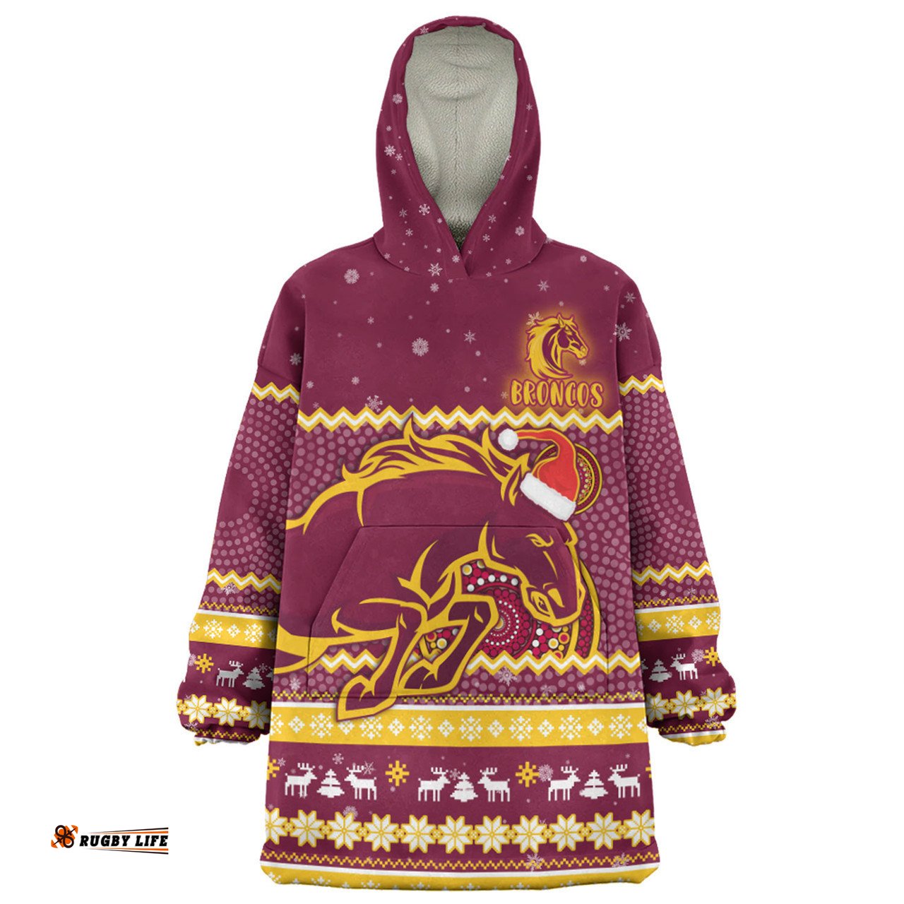 Brisbane Broncos Christmas Custom Ugly Xmas And Aboriginal Patterns For Die Hard Fan Wearable Blanket Hoodie Aussie Oodie