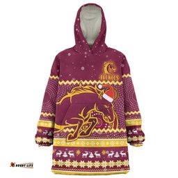 Brisbane Broncos Christmas Custom Ugly Xmas And Aboriginal Patterns For Die Hard Fan Wearable Blanket Hoodie Aussie Oodie