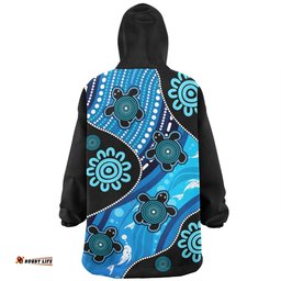 Australia Aboriginal Inspired Dreamtime River And Turtles Dot Art Painting Wearable Blanket Hoodie Aussie Oodie