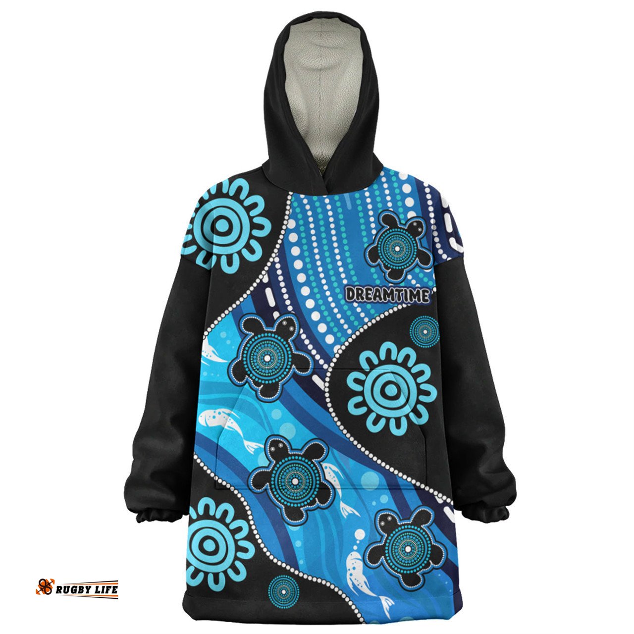 Australia Aboriginal Inspired Dreamtime River And Turtles Dot Art Painting Wearable Blanket Hoodie Aussie Oodie