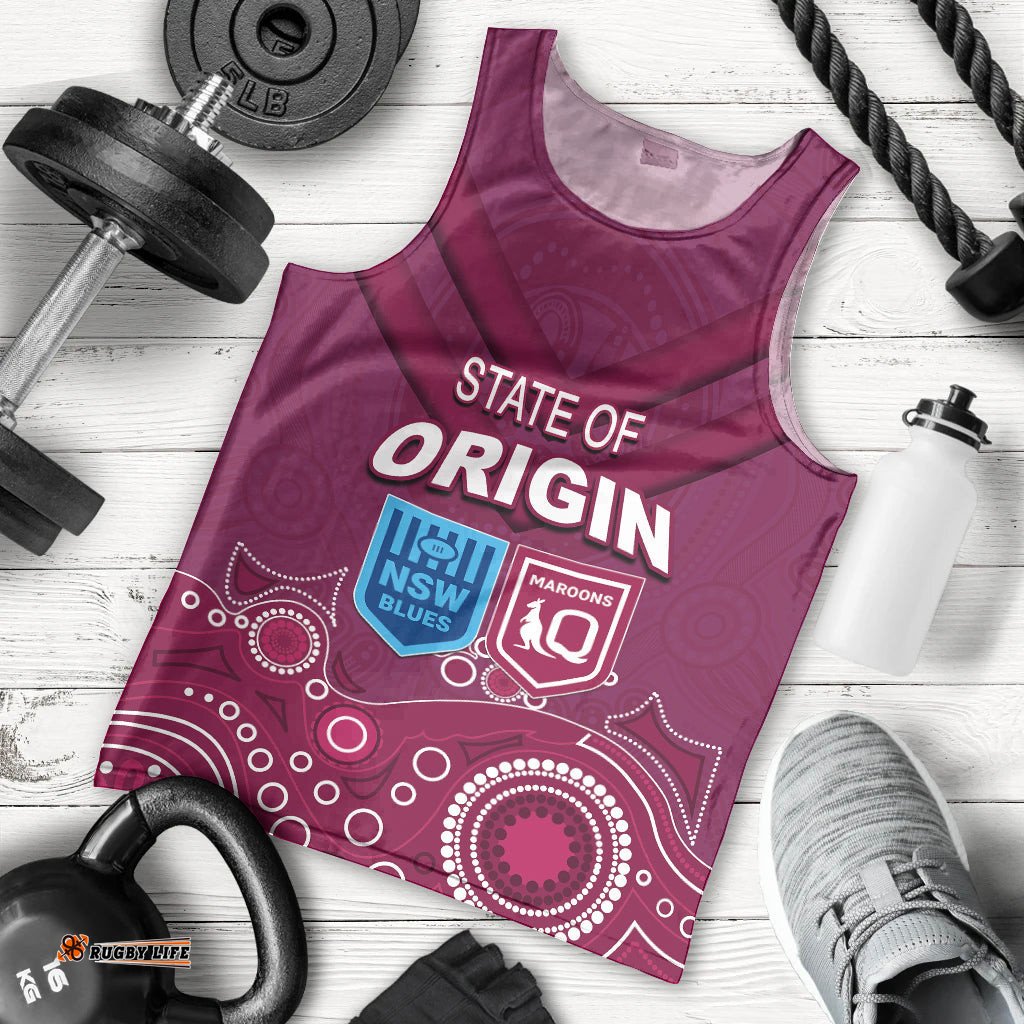 Custom State of Origin NSW Blues Vs QLD Maroon Rugby Men Tank Top Maroon Style