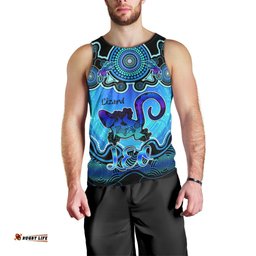Personalised Australia Leo Lizard Zodiac Men Tank Top Auz Astrology Aboriginal - Aqua