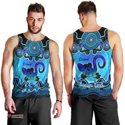 Personalised Australia Leo Lizard Zodiac Men Tank Top Auz Astrology Aboriginal - Aqua
