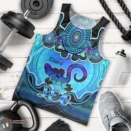 Personalised Australia Leo Lizard Zodiac Men Tank Top Auz Astrology Aboriginal - Aqua