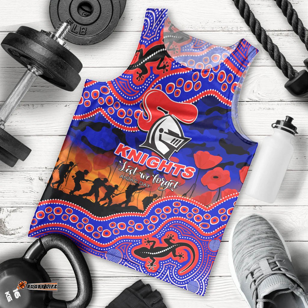 (Custom Personalised) Anzac Day NRL - Knights Men Tank Top Aboriginal Lizard Patterns