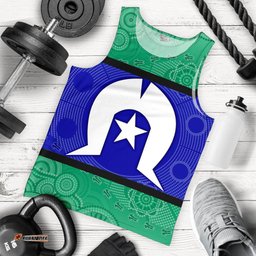 Men's Tank Top, Torres Strait Islands Flag With Aboriginal Patterns
