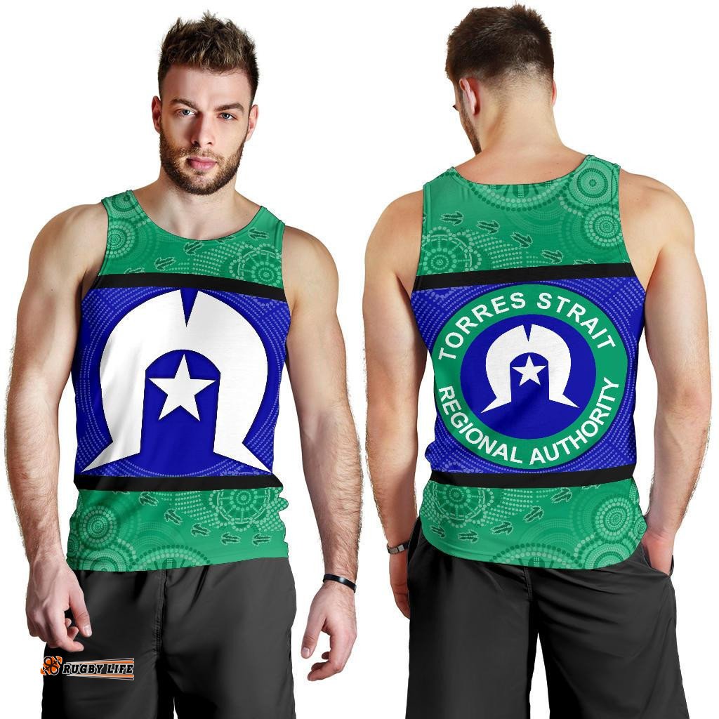 Men's Tank Top, Torres Strait Islands Flag With Aboriginal Patterns