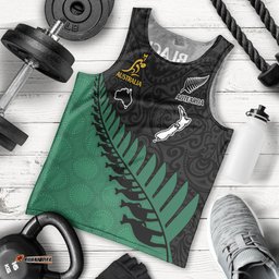 Australia Wallabies and Aotearoa Rugby Men Tank Top Kangaroo Black Fern Maori Green Vibe
