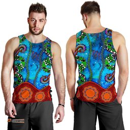 Aboriginal Men's Tank Top - Aussie Indigenous Patterns Blue