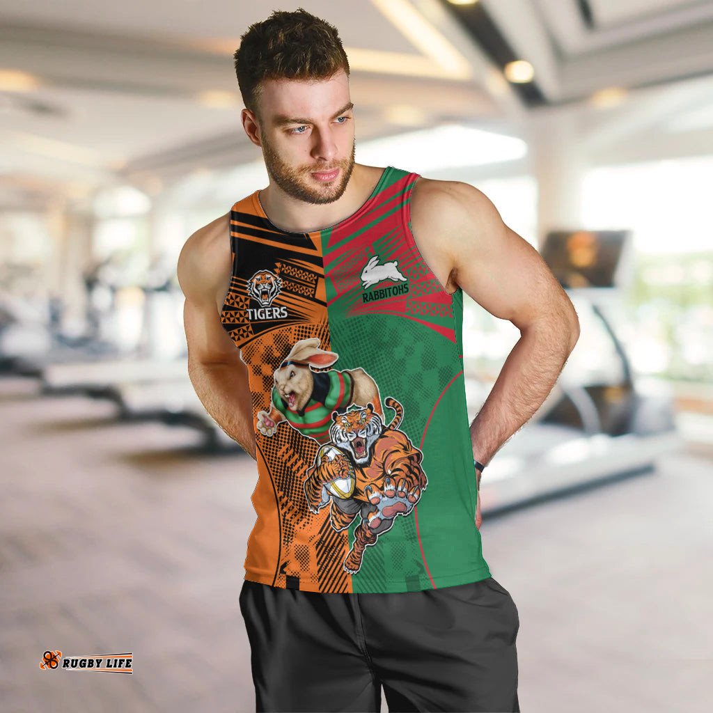 Custom Wests Tigers and Rabbitohs Rugby Men Tank Top Sporty Style