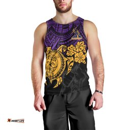 Custom Storm Rugby Men Tank Top Melbourne Hibiscus and Turtle With Polynesian Pattern
