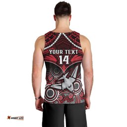 Personalised Essendon Football Men Tank Top Bombers Aboriginal Mix Polynesian Pattern
