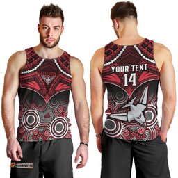 Personalised Essendon Football Men Tank Top Bombers Aboriginal Mix Polynesian Pattern