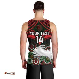 Personalised Rabbitohs Rugby Men Tank Top Souths 1908 Aboriginal Mix Polynesian Pattern