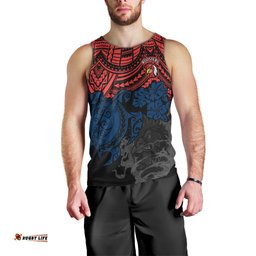 Custom Roosters Rugby Men Tank Top Sydney Hibiscus and Turtle With Polynesian Pattern