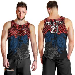 Custom Roosters Rugby Men Tank Top Sydney Hibiscus and Turtle With Polynesian Pattern