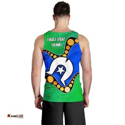 Torres Strait Islands Men's Tank Top -  Flag with Aboriginal Patterns