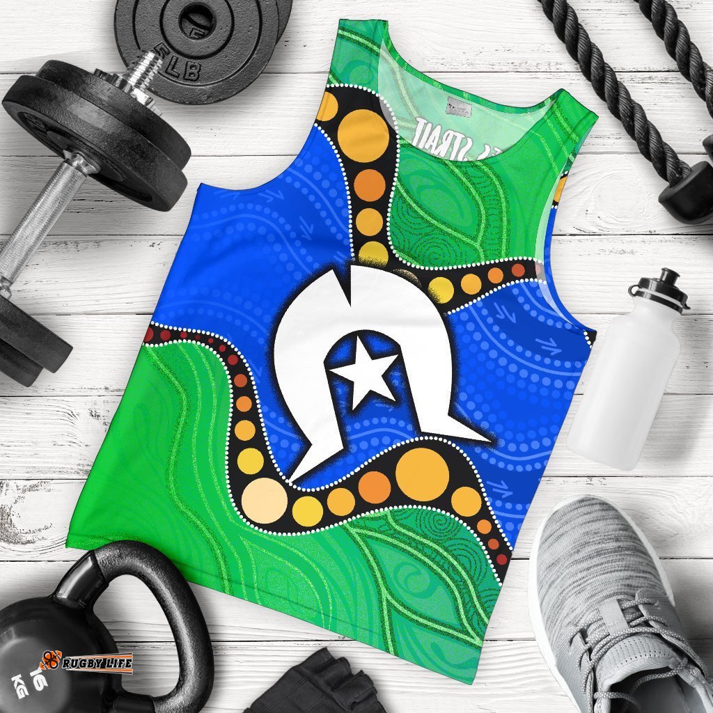Torres Strait Islands Men's Tank Top -  Flag with Aboriginal Patterns
