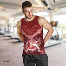 Personalised Dolphins Rugby Men Tank Top Aboriginal Boomerang Artsy Style