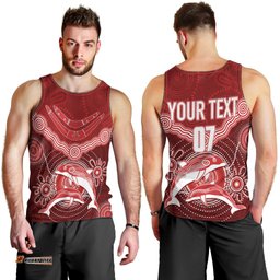 Personalised Dolphins Rugby Men Tank Top Aboriginal Boomerang Artsy Style