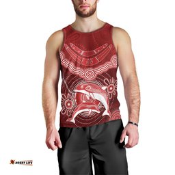 Personalised Dolphins Rugby Men Tank Top Aboriginal Boomerang Artsy Style