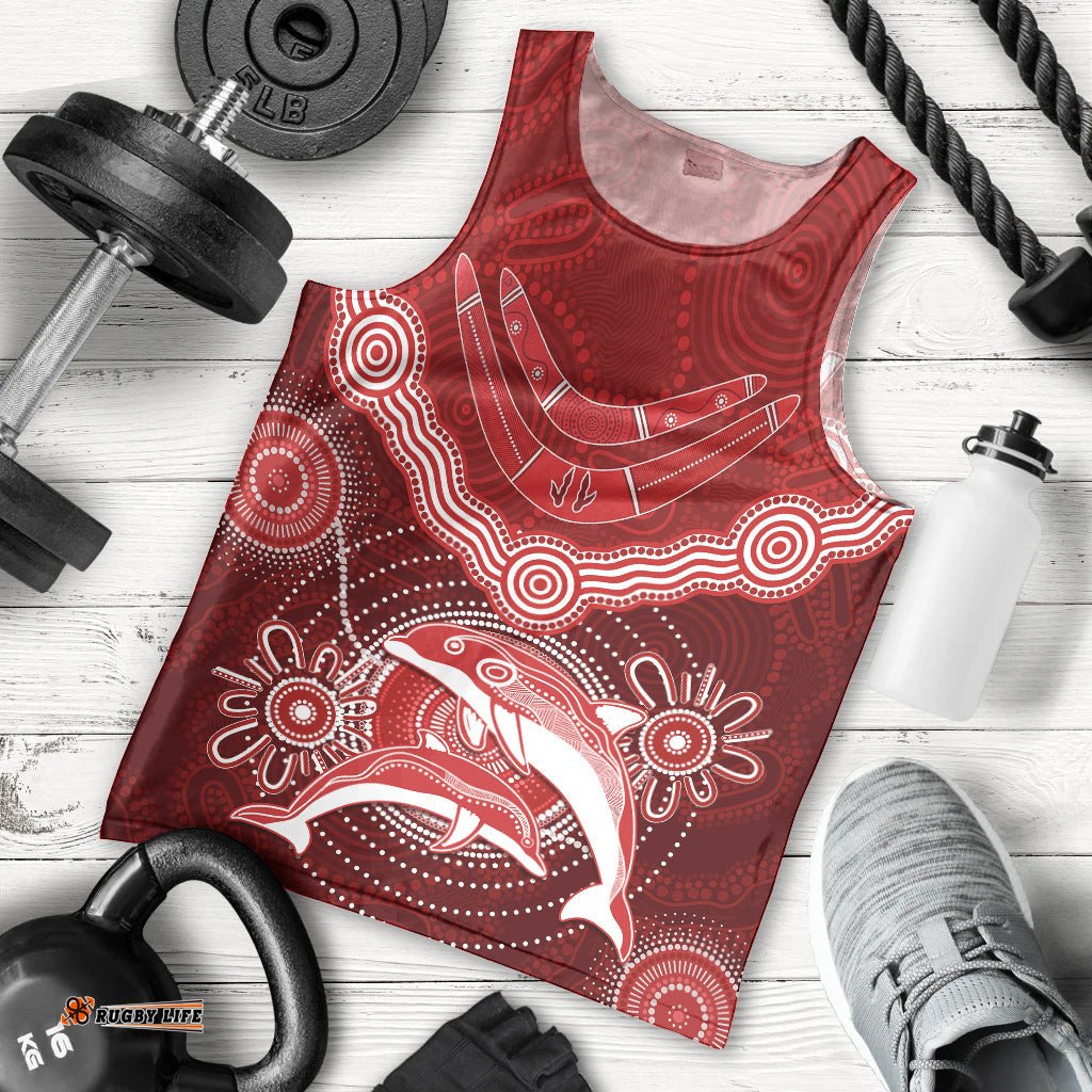 Personalised Dolphins Rugby Men Tank Top Aboriginal Boomerang Artsy Style