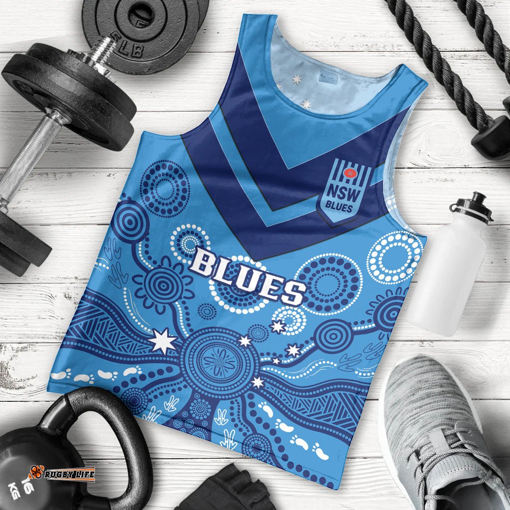 NSW Rugby Men Tank Top Blues Aboriginal Art
