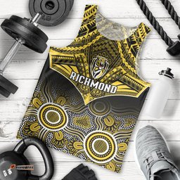 Personalised Richmond Football Men Tank Top Tigers Aboriginal Mix Polynesian Pattern